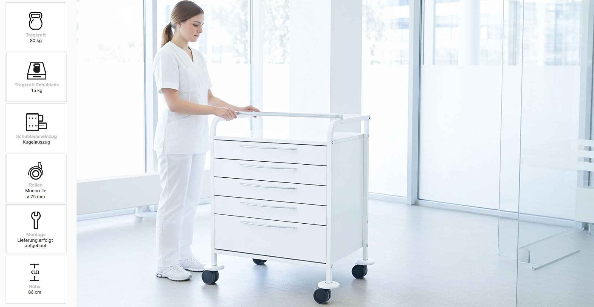 Hospimed - 2.6. Praxiswagen - Praxiswagen STAR - 1 Schublade - Breite 64