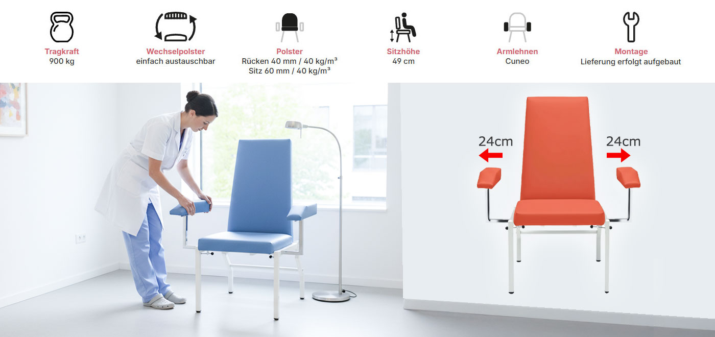 Hospimed - 5.5. Blutentnahmestühle - Blutentnahmestuhl HAEMO-STAT Cuneo Expander - Polsterfarbe 50 - Gelb