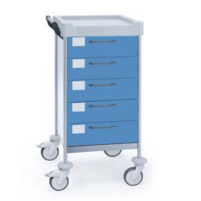 Funktionswagen Claro X - 5 Schubladen - Breite 48 cm - H105 cm - Frontfarbe Blau