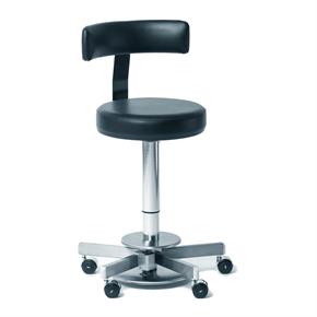 Medic-Hocker - Polstersitz rund - Höhe 52-76cm  mti Rückenstütze und Zentralstopper