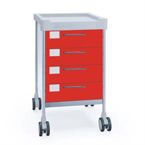 Multifunktionswagen Claro mini I - 4 Schubladen - Breite 48 cm - H90 cm - Frontfarbe Rot