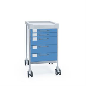 Multifunktionswagen Claro mini V - 5 Schubladen - Breite 48 cm - H90 cm - Frontfarbe Blau