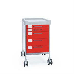 Multifunktionswagen Claro mini V - 5 Schubladen - Breite 48 cm - H90 cm - Frontfarbe Rot
