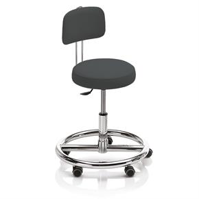 Novak Therapiehocker mit Fussring und Rückenlehne - Rollen - Polsterfarbe 1049 antracit