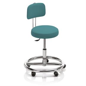 Novak Therapiehocker mit Fussring und Rückenlehne - Rollen - Polsterfarbe 1274 esmerald