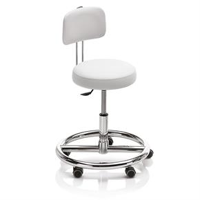 Novak Therapiehocker mit Fussring und Rückenlehne - Rollen - Polsterfarbe 1280 porcelain