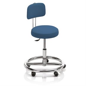 Novak Therapiehocker mit Fussring und Rückenlehne - Rollen - Polsterfarbe 2798 deep sea