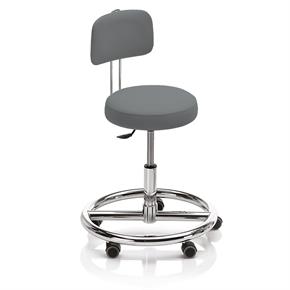 Novak Therapiehocker mit Fussring und Rückenlehne - Rollen - Polsterfarbe 3120 silvery