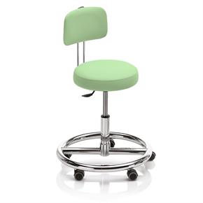 Novak Therapiehocker mit Fussring und Rückenlehne - Rollen - Polsterfarbe 4868 pistachio