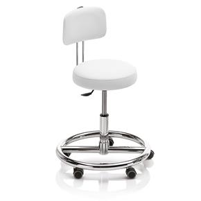 Novak Therapiehocker mit Fussring und Rückenlehne - Rollen - Polsterfarbe 605 snow