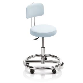 Noval Therapiehocker mit Fussring und Rückenlehne - Rollen - Polsterfarbe 2395 blue moon